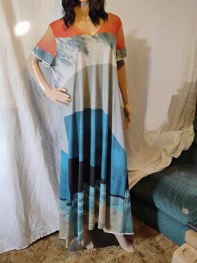 Tendency | Sunset Sailboat Print Maxi Dress | XXL / EU 52 | NWT